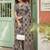 Brown linen cotton blend saree with geometric checkered patterns