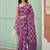 Magenta linen cotton blend saree with geometric checkered patterns