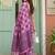 Magenta linen cotton blend saree with geometric checkered patterns