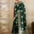 Dark green zari woven banarasi silk blend saree with blouse piece