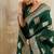Dark green zari woven banarasi silk blend saree with blouse piece
