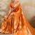 Orange zari woven banarasi silk blend saree with blouse piece