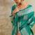 Teal zari woven banarasi silk blend saree with blouse piece