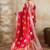 Red zari woven banarasi silk blend saree with blouse piece