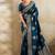 Navy blue zari woven banarasi silk blend saree with blouse piece
