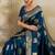 Navy blue zari woven banarasi silk blend saree with blouse piece