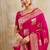 Rani pink zari woven banarasi silk blend saree with blouse piece