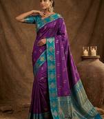 Purple  zari woven banarasi silk blend saree with blouse piece