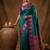 Teal blue zari woven banarasi silk blend saree with blouse piece