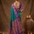 Teal blue zari woven banarasi silk blend saree with blouse piece