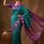 Teal blue zari woven banarasi silk blend saree with blouse piece