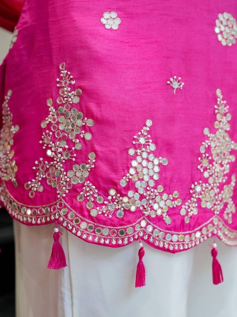 Pink designer silk blend embroidered salwar suit with nazmin dupatta