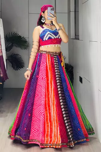 Multicolor Embroidered Faux Georgette party wear lehenga choli