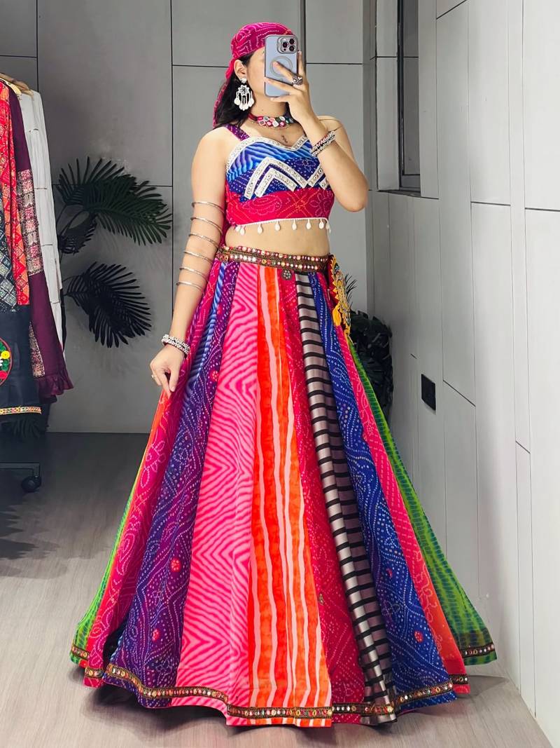 Multicolor Embroidered Faux Georgette party wear lehenga choli