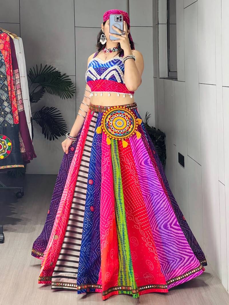 Multicolor Embroidered Faux Georgette party wear lehenga choli