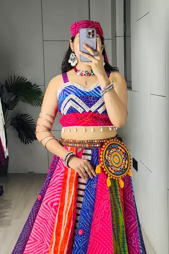 Multicolor Embroidered Faux Georgette party wear lehenga choli