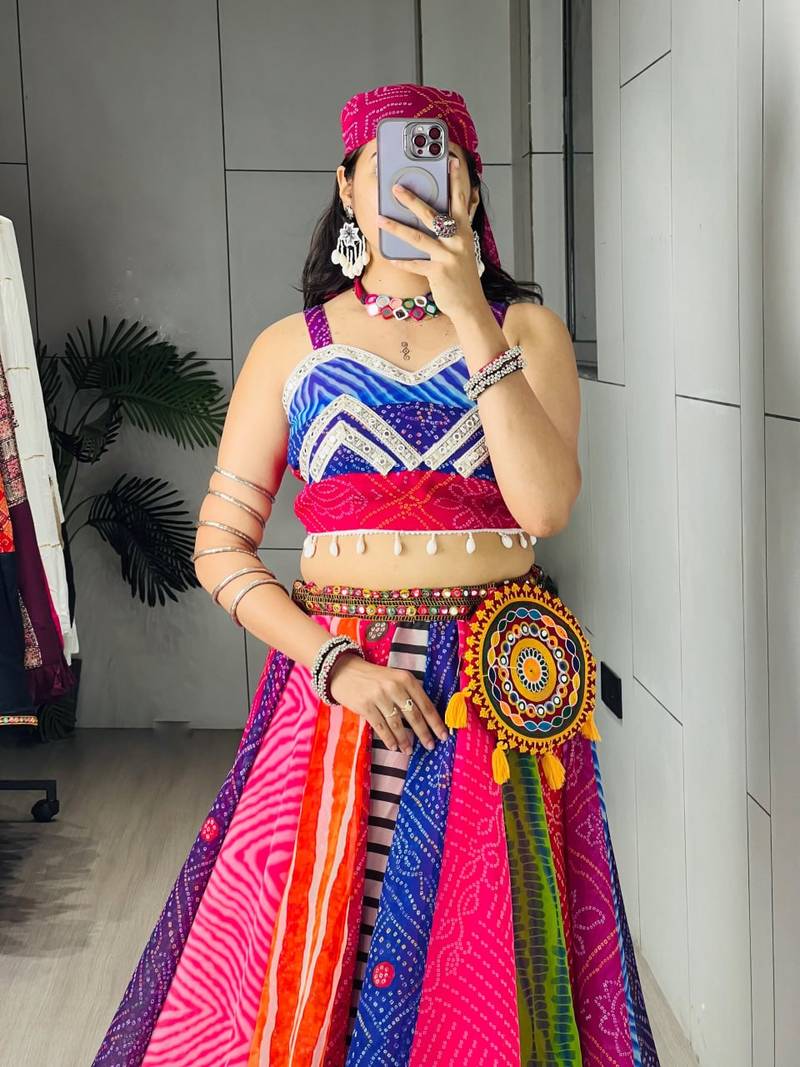 Multicolor Embroidered Faux Georgette party wear lehenga choli