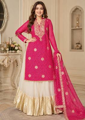 Pink fox georgette sharara suit with embroidered dupatta 1