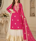 Pink fox georgette sharara suit with embroidered dupatta