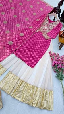 Pink fox georgette sharara suit with embroidered dupatta 3