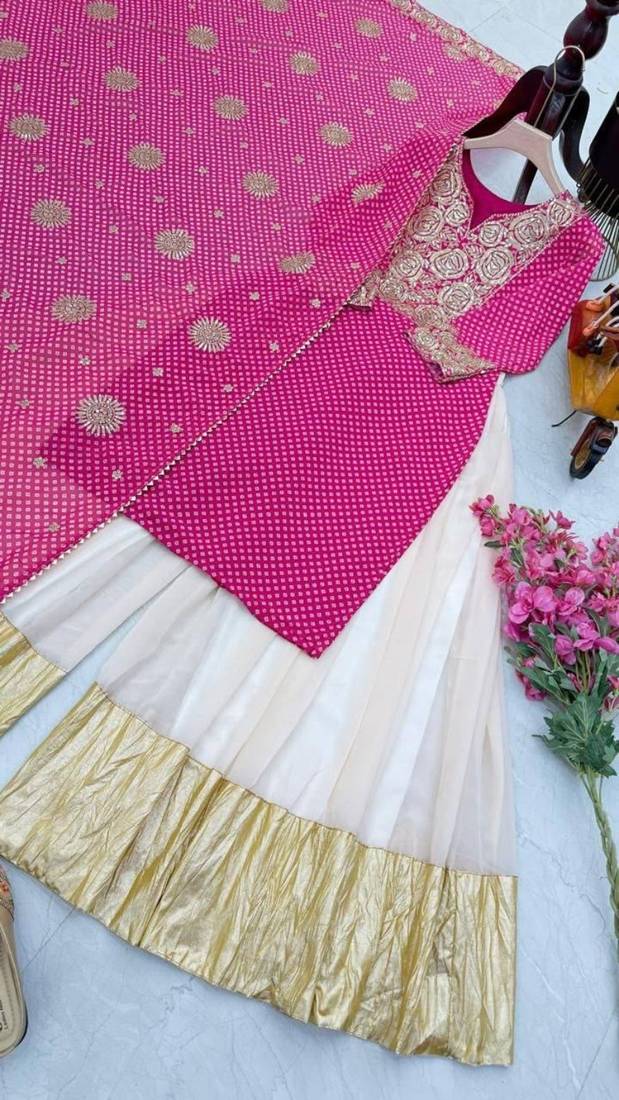 Pink fox georgette sharara suit with embroidered dupatta