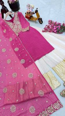 Pink fox georgette sharara suit with embroidered dupatta 4