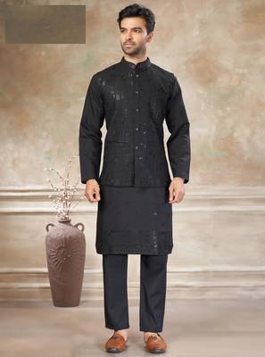 viscose with full embroidery and sequence work mens modi jacket kurta pajama 1