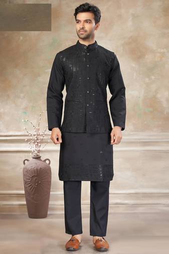 viscose embroidery and sequence work mens modi jacket kurta pajama