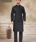 viscose with full embroidery and sequence work mens modi jacket kurta pajama