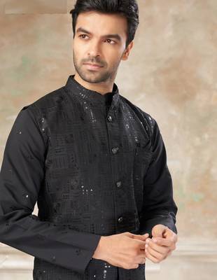 viscose with full embroidery and sequence work mens modi jacket kurta pajama 3