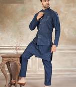 viscose with full embroidery and sequence work mens modi jacket kurta pajama