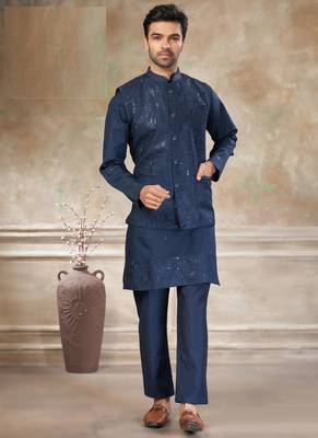 viscose with full embroidery and sequence work mens modi jacket kurta pajama 2