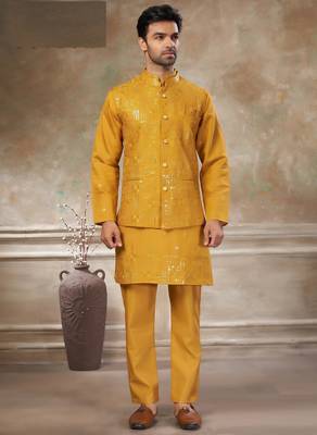 viscose with full embroidery and sequence work mens modi jacket kurta pajama 1