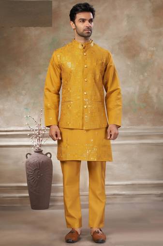 viscose embroidery and sequence work mens modi jacket kurta pajama