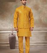 viscose with full embroidery and sequence work mens modi jacket kurta pajama