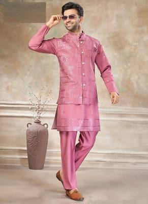 viscose with full embroidery and sequence work mens modi jacket kurta pajama 1