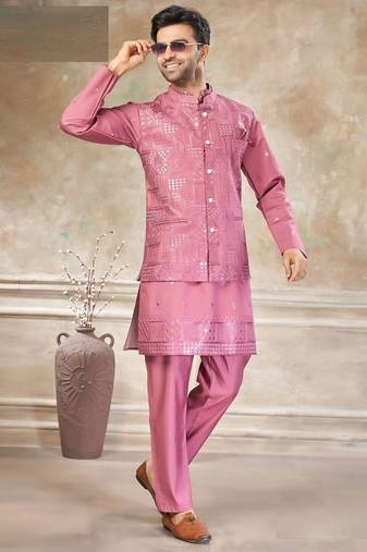 viscose embroidery and sequence work mens modi jacket kurta pajama