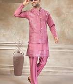 viscose with full embroidery and sequence work mens modi jacket kurta pajama