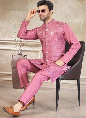 viscose with full embroidery and sequence work mens modi jacket kurta pajama 2