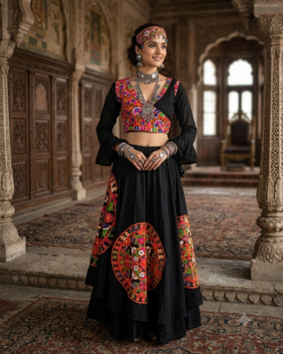 black rayon embroidered lehenga choli 1