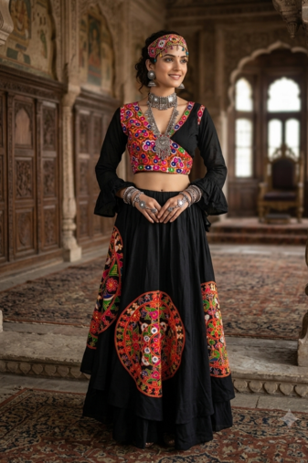 black rayon embroidered lehenga choli