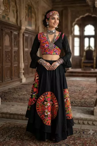 black rayon embroidered lehenga choli