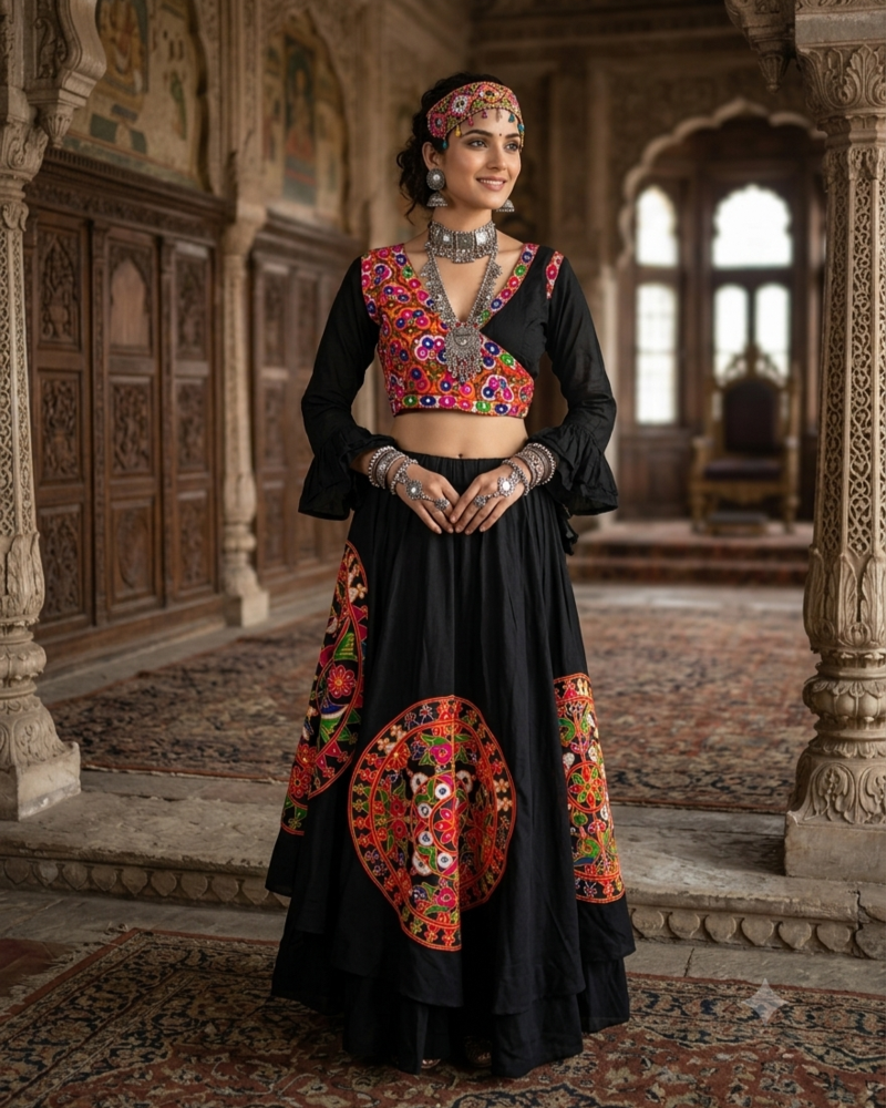 black rayon embroidered lehenga choli