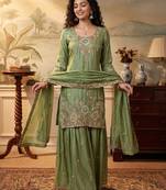 green color tissue silk blend readymade salwar suit 