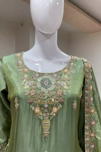 green color tissue silk blend readymade salwar suit 