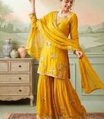 mustard color natural crape readymade salwar suit 