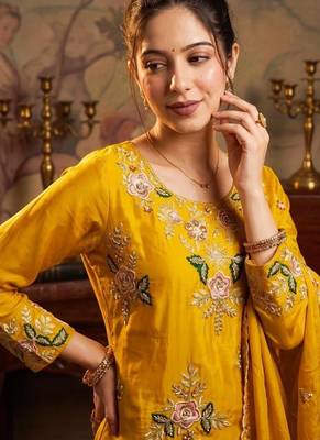 mustard color natural crape readymade salwar suit  2