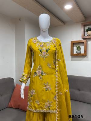 mustard color natural crape readymade salwar suit  3