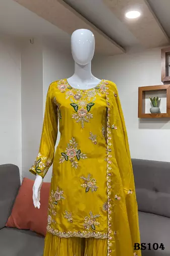 mustard color natural crape readymade salwar suit 