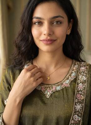mehendi color tissue silk blend readymade salwar suit  2